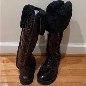 Ugg Bailey Button Bling Sequin OTK Boots 7 Black